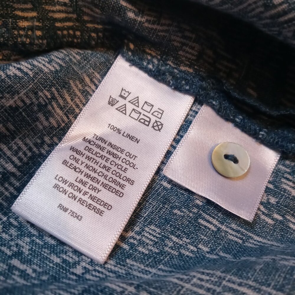 Sigrid Olsen 100% Linen Teal Printed Button Down … - image 8